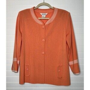 Exclusively Misook Womens Cardigan Sweater Long Size M Orange Acrylic Button Up